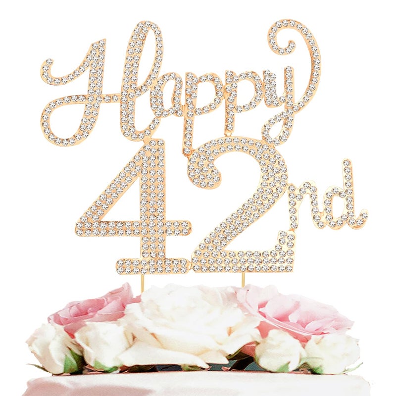 LASKYER Happy 42nd Birthday Decorations,42nd Birthday Gold Rhinestone Cake Topper - Cheers to 42 Years Old Bday Party Metal Sparkly Cake Centerpieces Sign. - Image 1